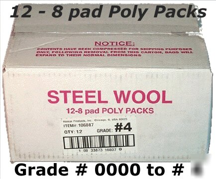 Steel wool 12-8 pad poly packs grade 000