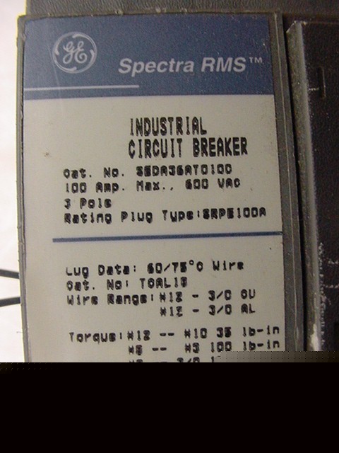 Ge spectra rms 3 pole 100 amp 80 amp 600 vac breaker