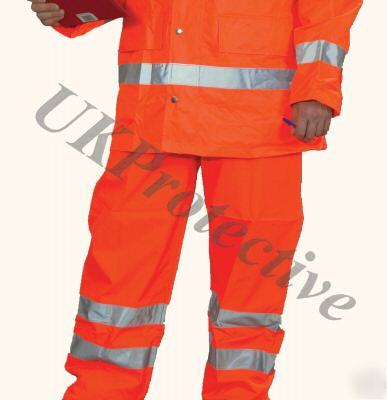 Hi-vis orange waterproof contractor trousers - size xl