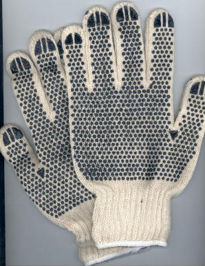 Knitted p/c glove wth pvc dot on both sides 16 dozen