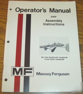 Massey ferguson mf 820 disc harrow operator's manual