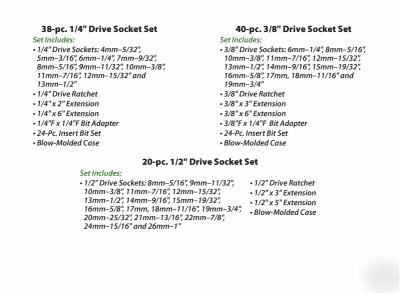 Socket set falcongrip 1/4 in. drive 38 pc. in case