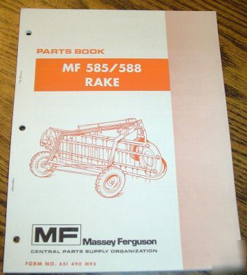 Massey ferguson mf 585 & 588 rake parts catalog book