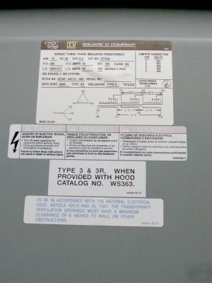 Square d 3-phase insulated transformer 15 kva