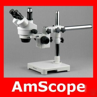 Trinocular 7X -45X stereo zoom microscope boom mount
