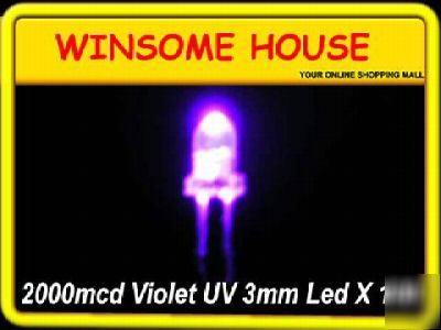 Super bright 2000MCD violet 3MM led x 100PCS
