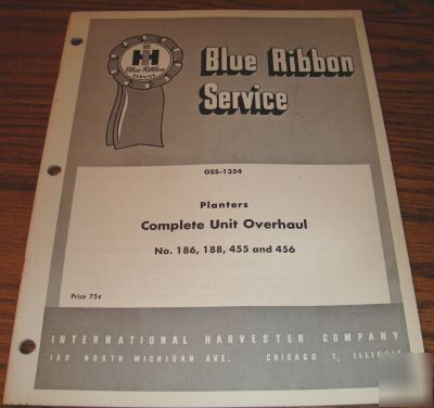 Ih 186 thru 456 planter overhaul service repair manual