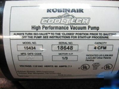 Spx robinair cooltech 4 cfm 2 stage vacuum pump 15434