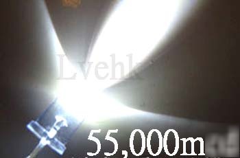 50P 5MM super bright white led 55,000MCD +free resistor