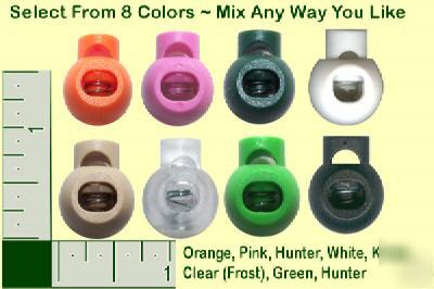 Cord toggles, cordstops, round, asst colors, 100 pcs