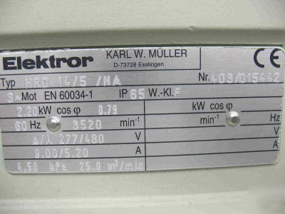 Elektror hrd 14/5 high pressure blower ventilator 480V