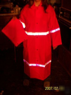 Fluorescent orange rain coat reflective stripes x-large