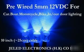 10X blue wide viewing 5MM led set 25CM pre wired 12VDC