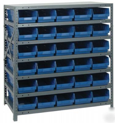 Storage system 48 plastic bins containers 7 steel shelf