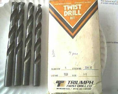 New triumph brand usa mfg 1/2 jobber drill bits 4 pack
