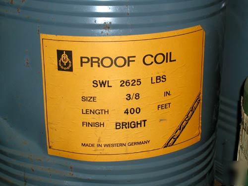 New chain 3/8 proof coil grade 30 zinc plate 400' drum 