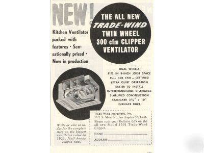 Trade wind motor fans kitchen vent ventilator ad 1951