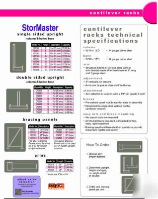 New steel cantilever racks 3,000LBS capacity per level