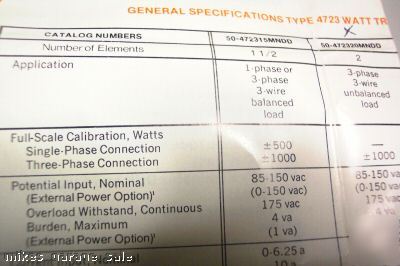 Watt transducer ge 50-472320DNMD2 2-element 3 phase nos