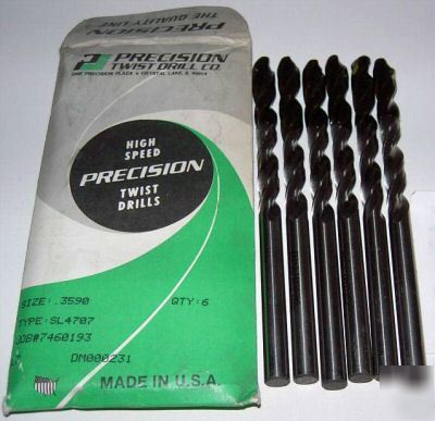 6 extended length 23/64 precision twist drills 0.359