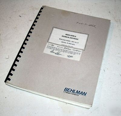 Behlman kbt-25-c ops & service manual w/ option 204-450