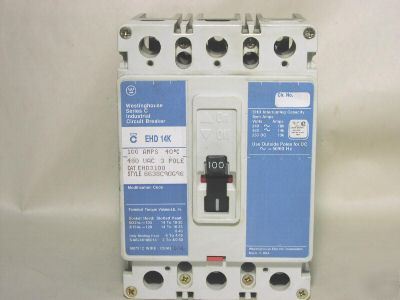 Cutler hammer EHD3100 circuit breaker 3P/480V/100A lnc