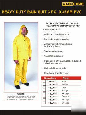 0.35MM heavy duty 3PC. rain suit gear w/ hood size 2XL