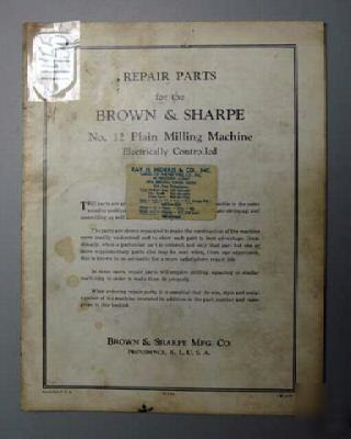 Brown & sharpe parts manual for no. 12 plain mill mach: