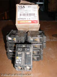 5 ea 15 amp 2 pole homeline square d circuit breaker