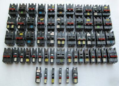 Lot of 56 federal pacific stab-lok circuit breakers fpe