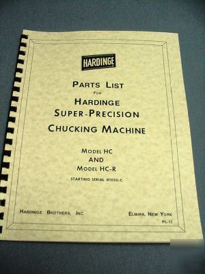 Hardinge hc & hc-r chucking machine parts manual