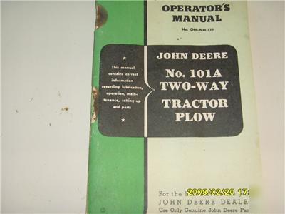 John deere operators manual no.101A two-way plow 