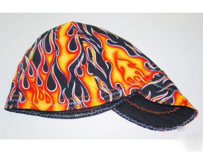 Hot shot fiery flames welding hat 7 3/4 cap fitter