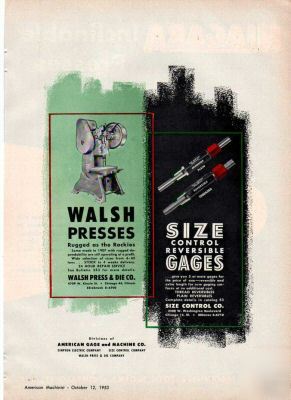 Walsh press & die chicago 44 ad 1953 machinist