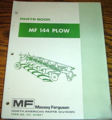 Massey ferguson 144 plow parts catalog manual mf book