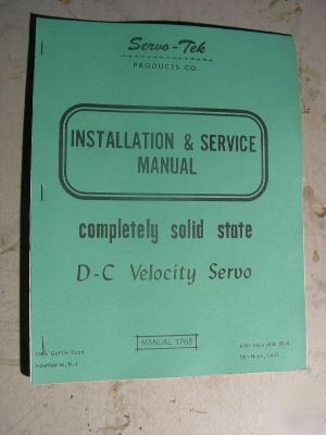 Original manual 1765 servo-tek d-c velocity servo