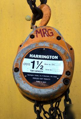 Harrington 1 1/2 ton chain hoist,10' lift,chain fall