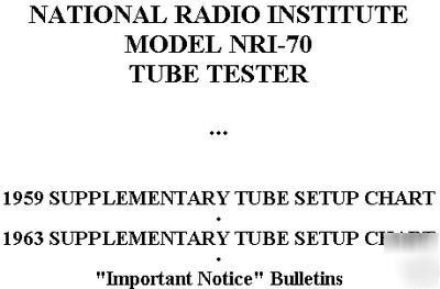 2 setup data supl. chart for nri-70 tube tester checker