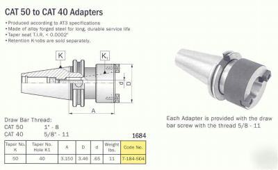 Bison cat 50 change to cat 40 tapers for cnc machines