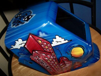 Airbrushed welding shield helmet hood graffiti mig tig