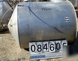 Used: tank, 350 gallon, 304 stainless steel, vertical.