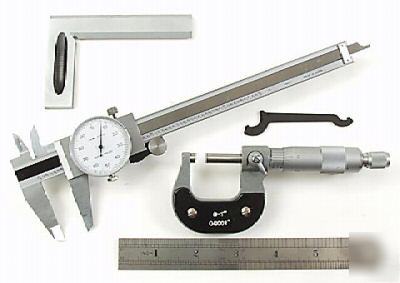 6â€ dial caliper 0-1â€ micrometer 4â€ bevel square 6â€ r