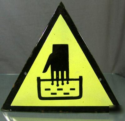Touch acid w/glove safety enamel warning tin sign plate